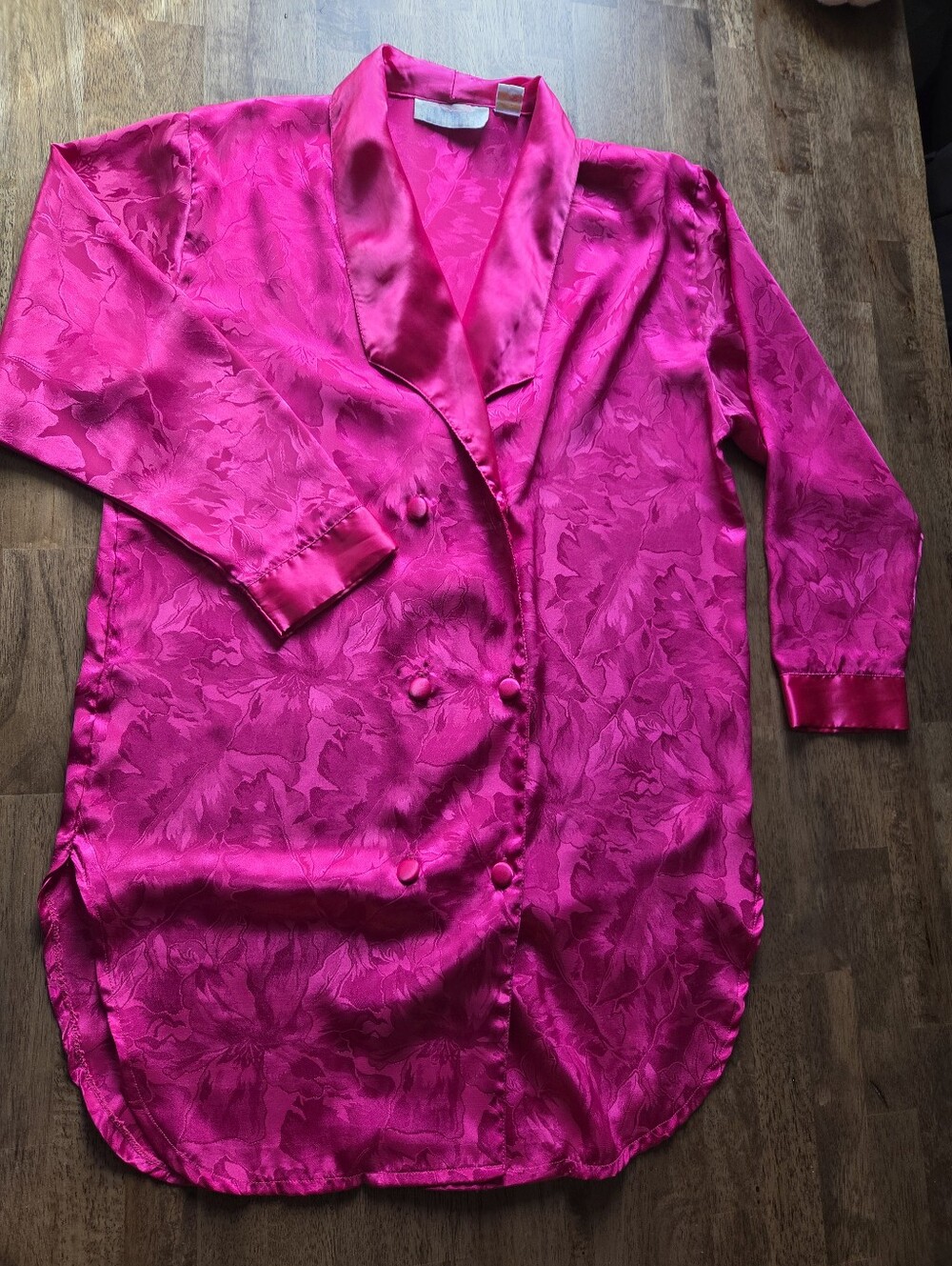 Vintage Floral Satin Double Breasted Long Sleep Shirt Long Sleeved